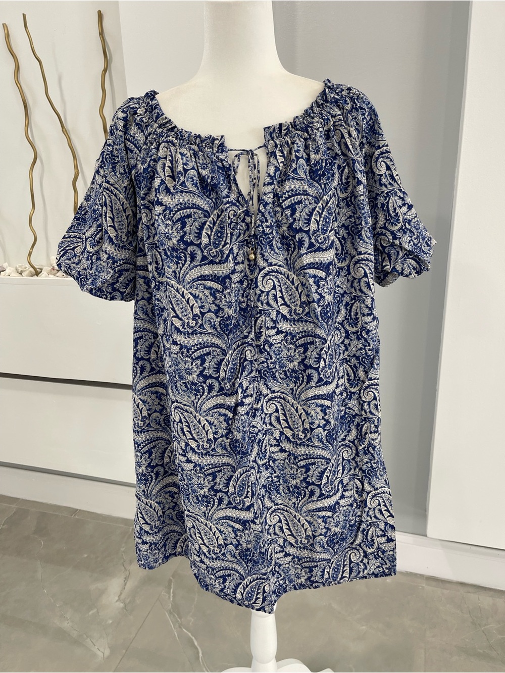 H&M Navy and White Paisley Tie-Front Mini Dress